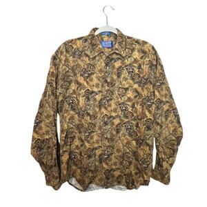 VTG Pendleton Brown 100% Cotton Pine Cone Canoe Button Up Shirt Men's Medium